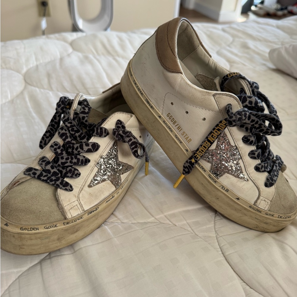 Golden Goose White and Silver Sneakers